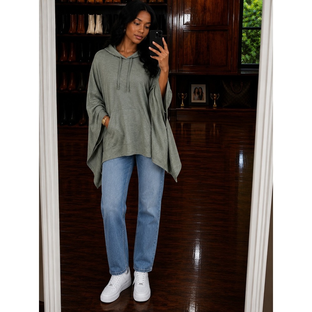 Cuddl Duds Comfortwear Hooded Poncho Olive Green Heather L/XL